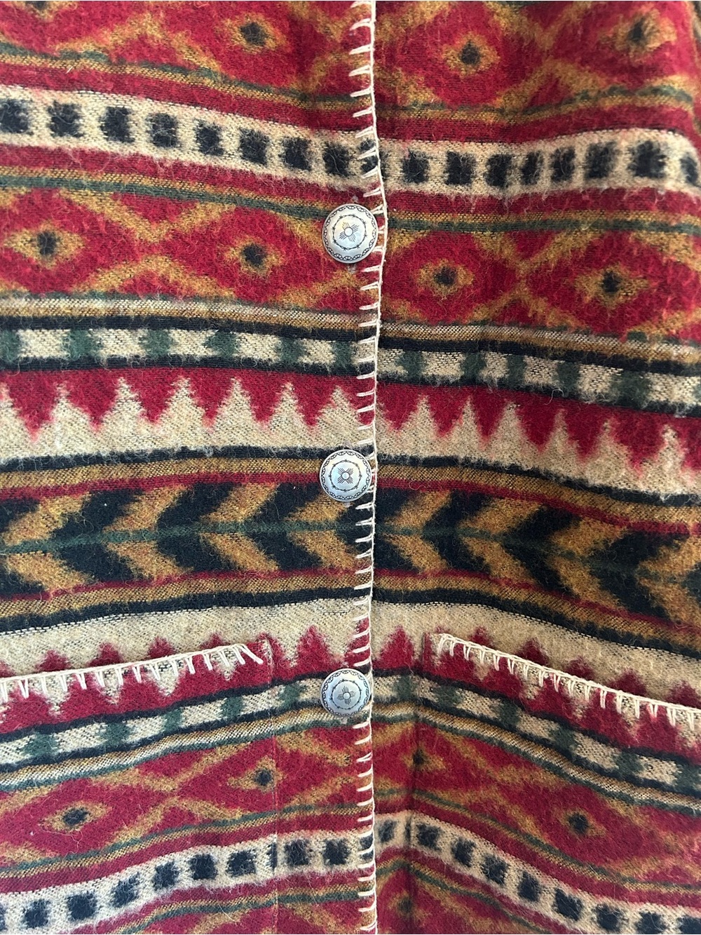 Vintage Southwestern Aztec Deborah Murray Red & Tan Patterned Wool Jacket - Picture 4 of 7